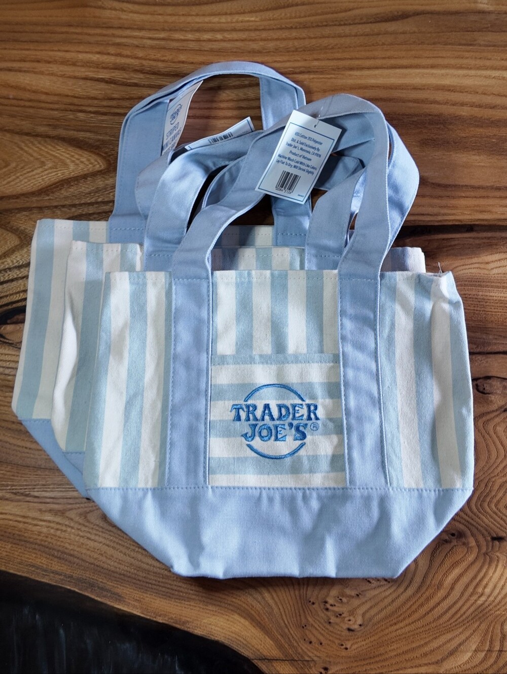 Blue Trader Joe's Mini Striped Canvas Tote Bag (3)